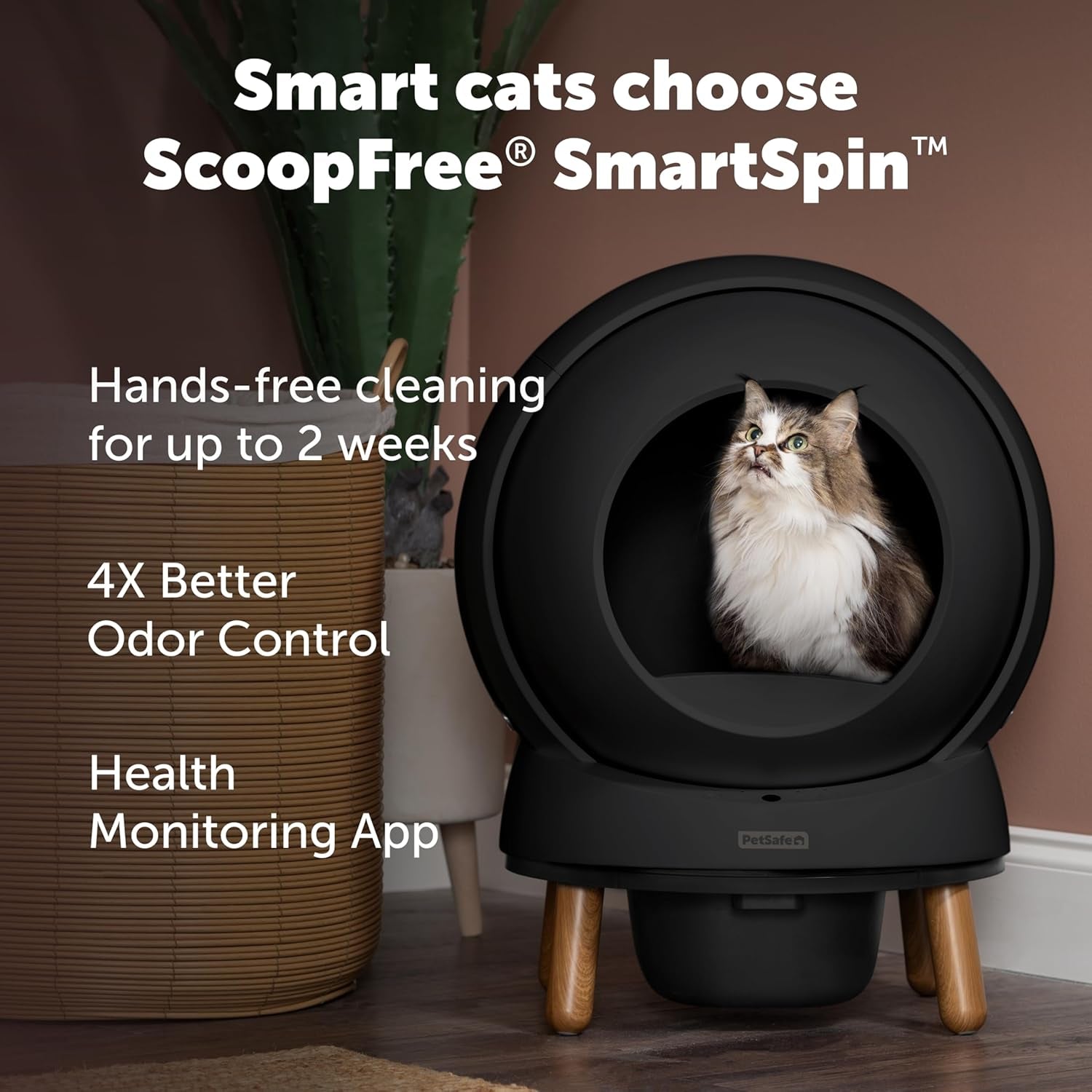 Petsafe Scoopfree Smartspin Self-Cleaning Litter Box - Automatic Waste Collection - Odor Control - App Controlled - Complete Litter Box Kit - Black