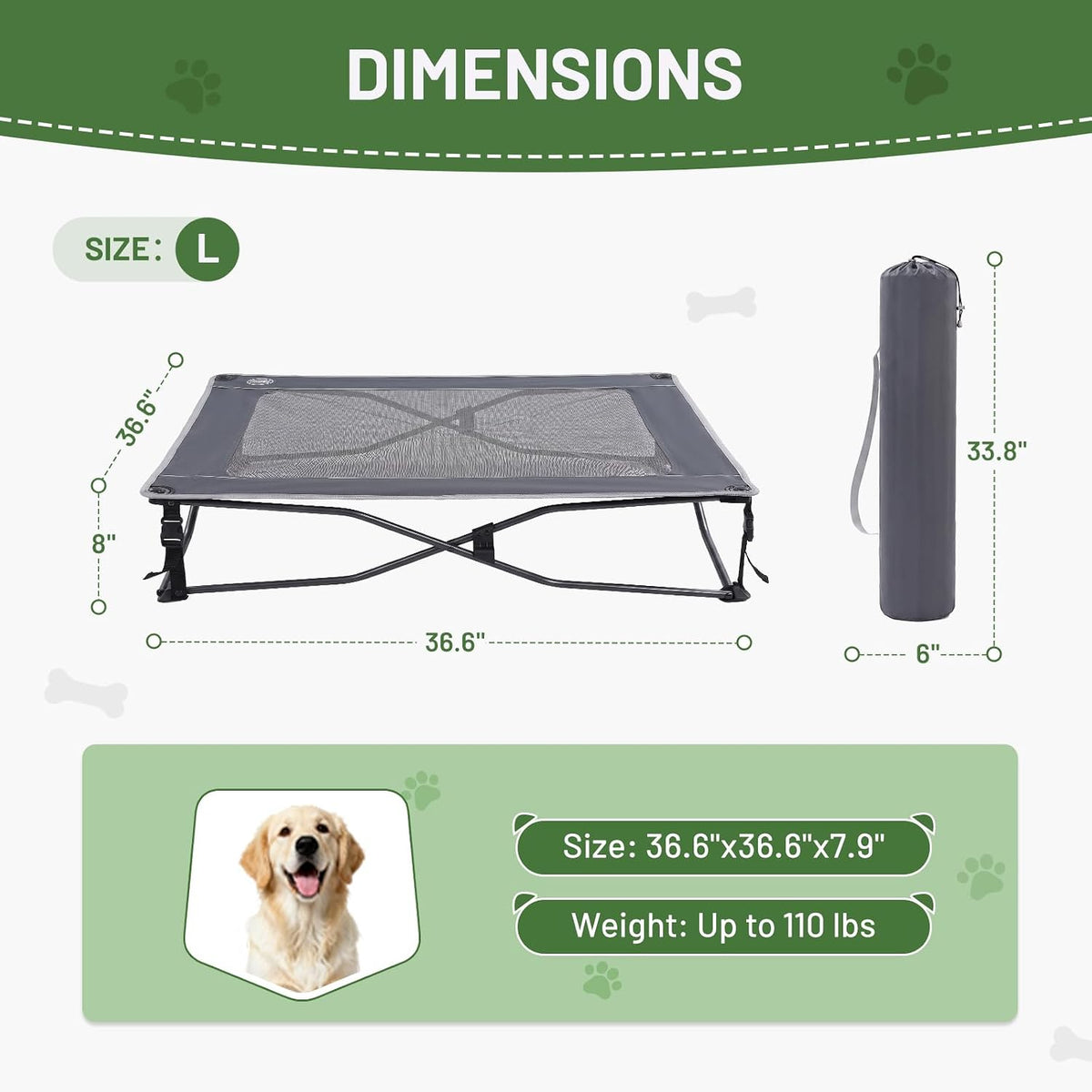 TIMBER RIDGE Outdoor Dog Bed, Cooling Elevated Pet Bed Portable Raised Dog Bed with Breathable Mesh, Dog Bed Foldable Dog Cot for Indoor & Outside, Grey