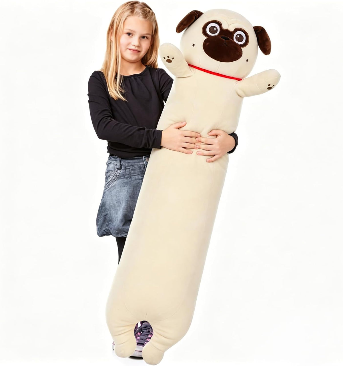 Maogolan Super Soft Stuffed Dog for Girls Kids Pug Plush Pillow 43 Inch Long Puppy Stuffed Animal Body Pillow, Bulldog Stuffed Animal Pug Lovers Gifts Christmas Valentine'S Day Halloween