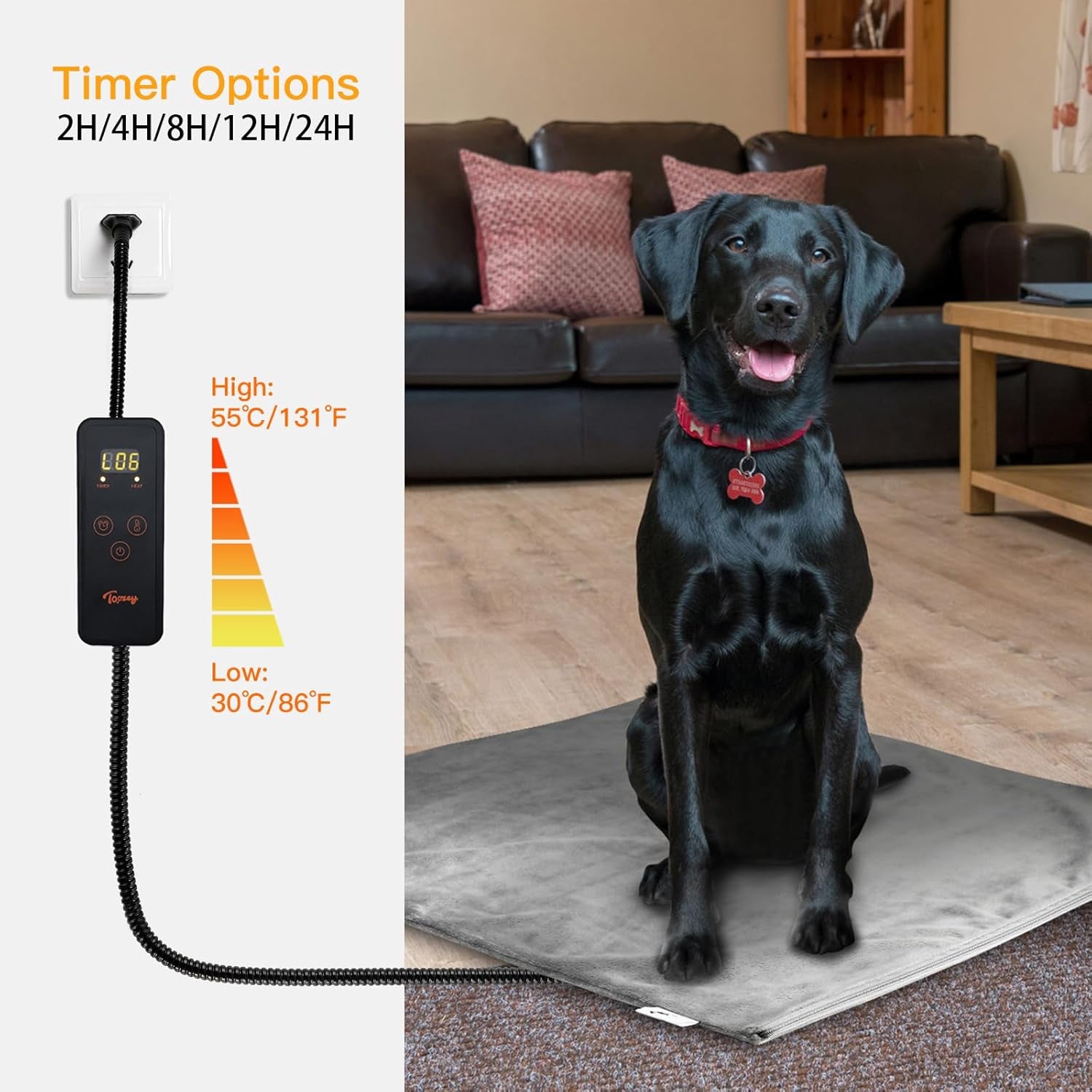 Toozey Small Pet Heating Pad, 6 Adjustable Temperature Dog Cat Heating Pad with Timer, Waterproof Heated Cat Bed with Chew Resistant Cord, Indoor Electric Pet Heated Mat 18X16In