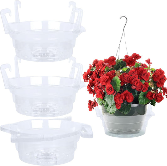 Miuwauer 15 Pack of 10-Inch Hanging Basket Water Catcher Plastic Hanging Plant Drip Pan Tray Plastic Saucers Liners for Indoor Outdoor Hanging Plants Baskets Flower Pots - Clear, Round