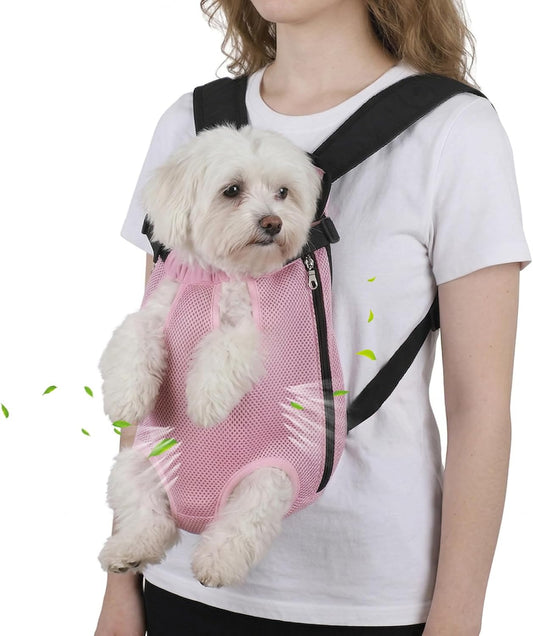 Upgraded Dog Carrier Backpack,Breathable Mesh,Portable Foldable Cat Carrier Sling for Hiking/Camping,Adjustable Legs Out Pet Front Carriers Travel Bag for Small Dogs,Puppy,Cat,Rabbit,Pink