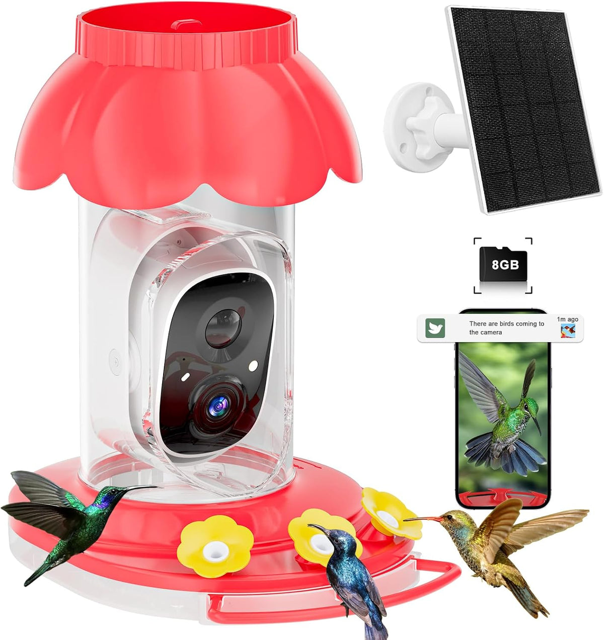 Hummingbird Feeder with Camera,2K FHD Live View & Auto Capture Bird Videos,Smart Solar Powered Bird Feeders for Outdoors,No Subscription,Ai Recognition, Waterproof,Ant Moat,Bird Lover Gift
