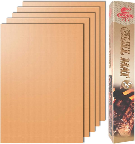 LOOCH Copper Grill Mat Set of 5 Non-Stick BBQ Mats Reusable Easy Clean