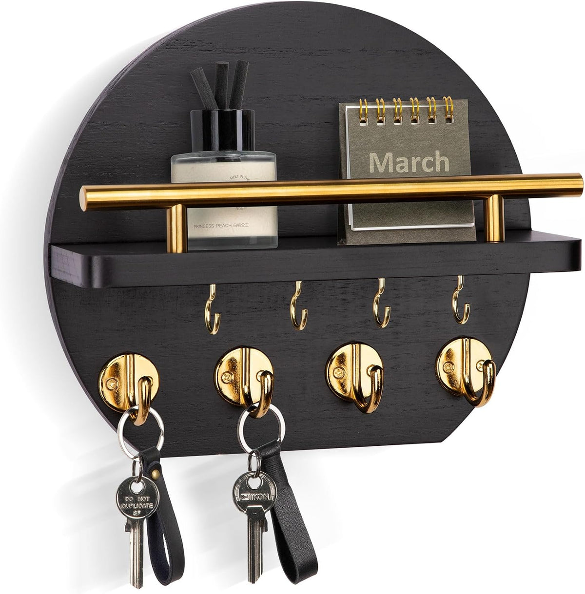 Nekon Key Holder for Wall, 9.8 Inch round Wall Decor, Black