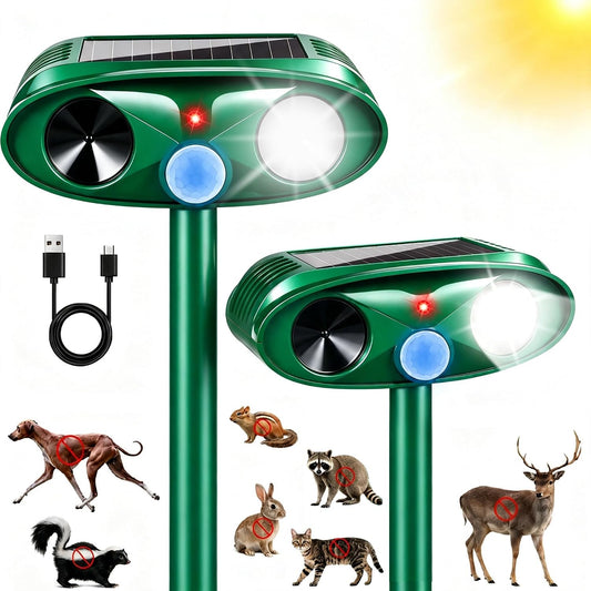 2 Pack Solar Ultrasonic Animal Repellent Outdoor Racoon & Deer Repellent