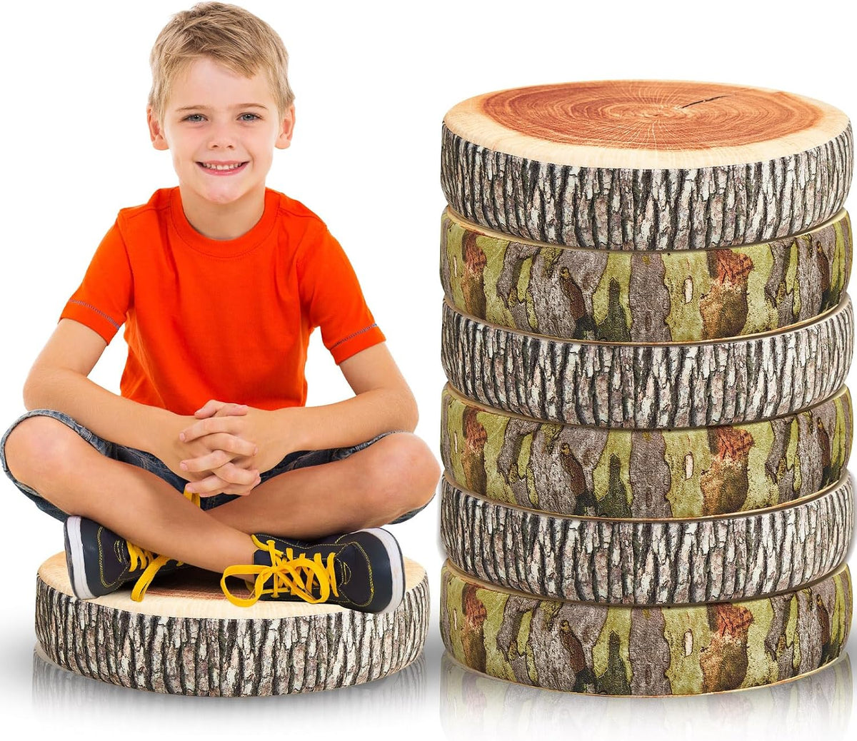 Juexica Decorative round Wood Stump Throw Pillow Tree Floor Cushion, 6 Pcs