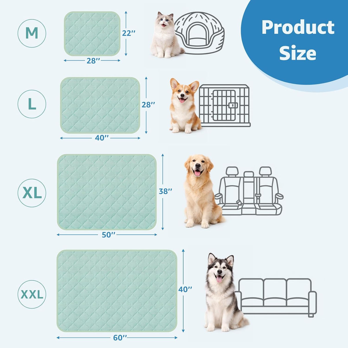 LOOBANI Dog Cooling Mat for Large Dogs - 40" X 28" Cooling Mat for Pet with Anti-Slip Bottom, Durable & Washable Non-Toxic Cold Crate Pad for Dogs, Cats, Indoor & Outdoor Use, Sofas, Bed, and Floor