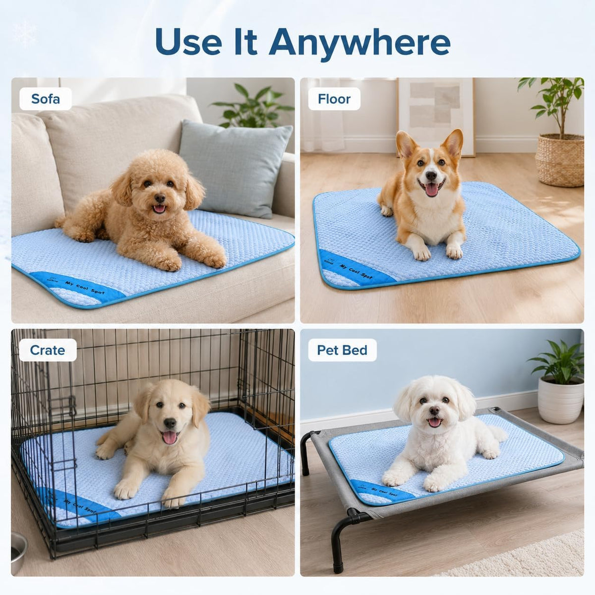 Pet Cooling Mat for Dogs & Cats – Ice-Silk Breathable Washable Foldable Cooling Blanket, Durable Portable Non-Slip Dog Bed for Crate, Kennel, Car & Outdoor Use, Blue 19.7 X 15.7In Small