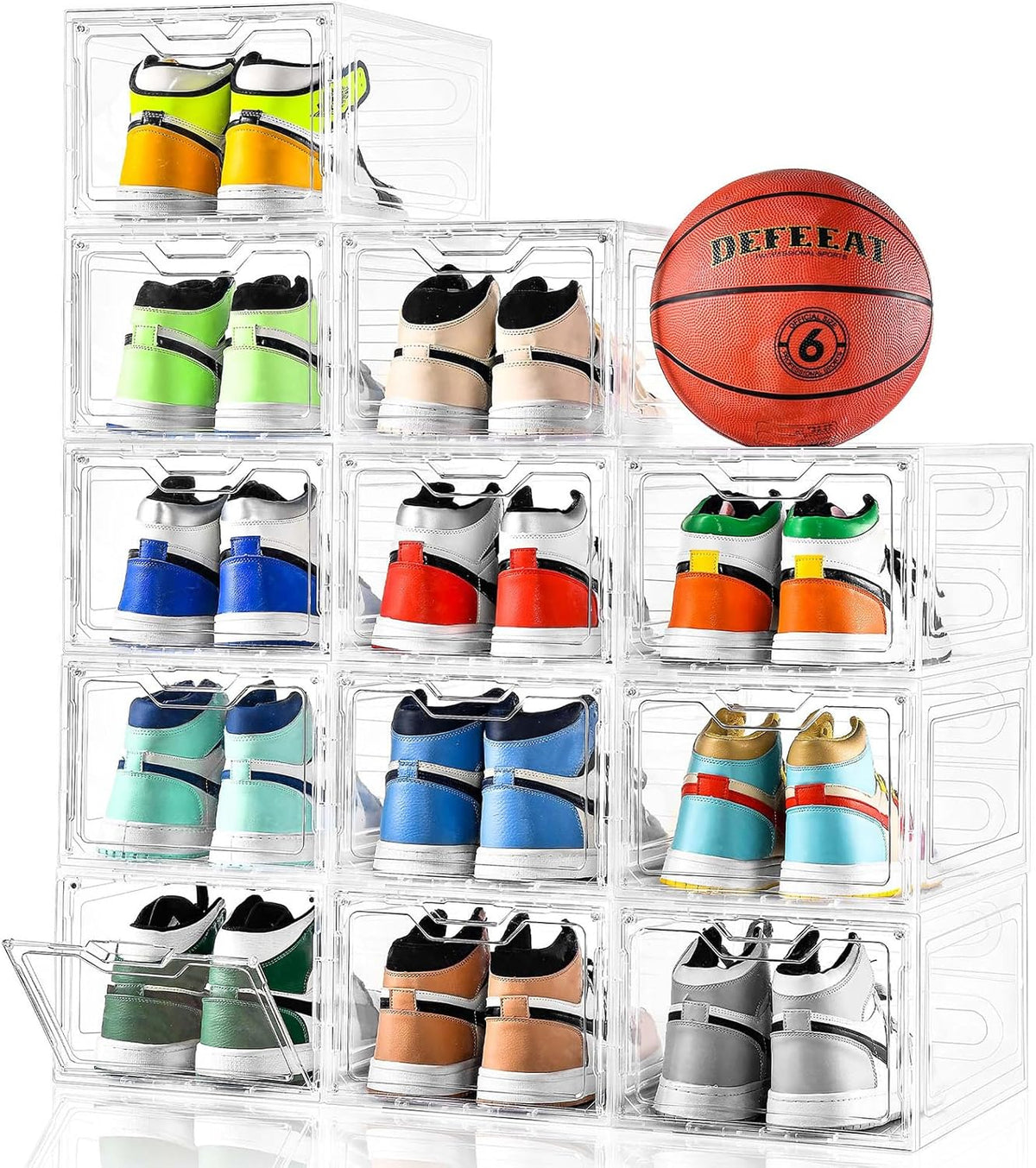 12 Pack Thicken & Sturdy Clear Shoe Storage Organizer with Magnetic Door, Shoe Boxes Clear Plastic Stackable for Closet, Shoe Rack for Sneaker Boot Container, Shoe Cabinet Fit up to US Size 12
