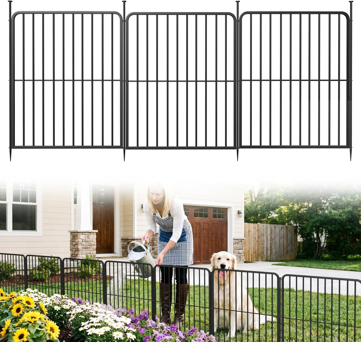 Decorative Garden Fence for Yard 33 in (H) X 24 Ft (L), 10 Panels
