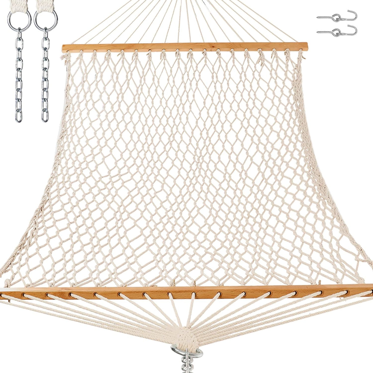 GAFETE Rope Hammock for outside 2 Person, Handwoven (Natural Beige, Medium)