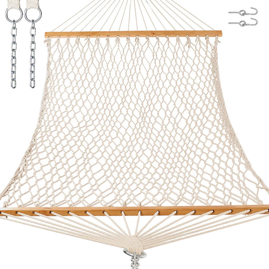 GAFETE Rope Hammock for outside 2 Person, Handwoven (Natural Beige, Medium)