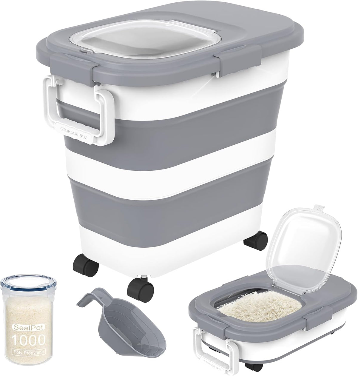 HOYTAMDA 25-35Lbs Collapsible Rice Container,Food Storage Containers Wheels