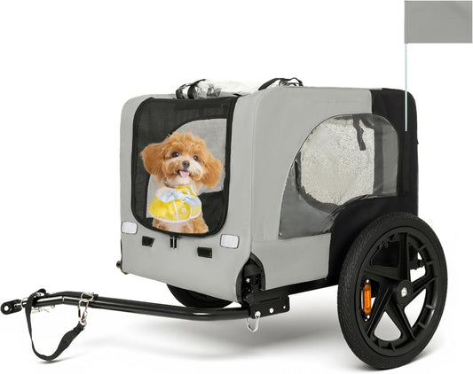 Dog Bike Trailer with Built-In Leash, Pet Stroller Cart Bicycle Carrier, Easy Folding Cart Frame with Front Caster & 16" All-Terrain Wheels & Universal Hitch, Supports up to 66 Lbs