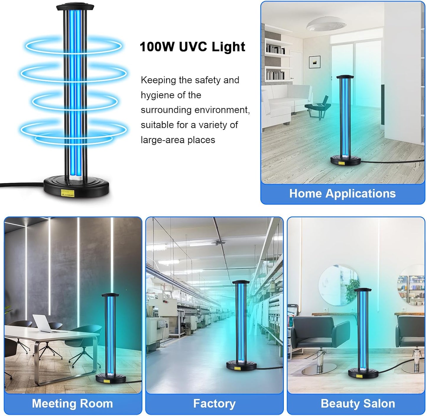 Qualirey 100W UV Light Sanitizer, Ozone Free, Safe for Children & Pets, 3 Timer & Remote UV Sanitizer for Bedrooms, Home Offices & Baby Rooms
