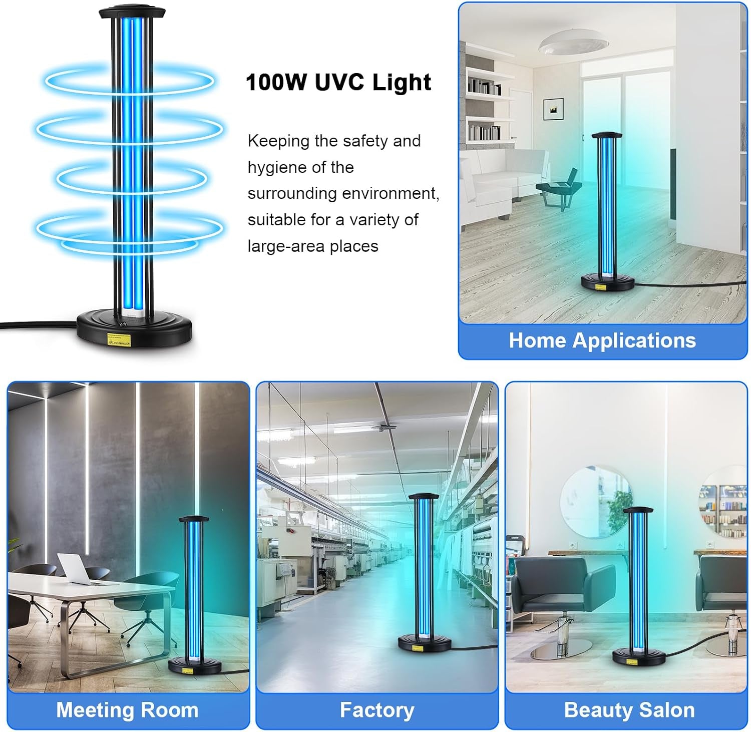 Qualirey 100W UV Light Sanitizer, Ozone Free, Safe for Children & Pets, 3 Timer & Remote UV Sanitizer for Bedrooms, Home Offices & Baby Rooms