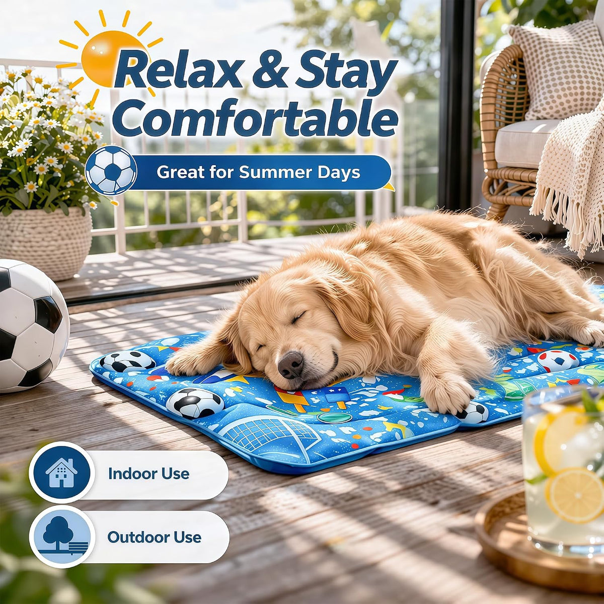 Dog Cooling Mat, Water-Activated Gel Ice Pad for Dogs&Cats, Self-Cooling Mat Soccer Fan Dog Gifts, Waterproof Wipe-Clean, Soccer-Themed Summer Beds for Outdoor&Indoor Large/Medium/Small Pets