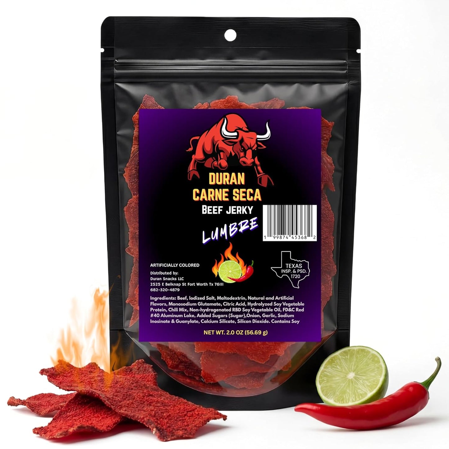 Tizon Lumbre Carne Seca - Spicy Fuego Beef Jerky Snack, Premium Mexican-Style Dried Beef, 2Oz Resealable Pouch, No Added Hormones, USA Made