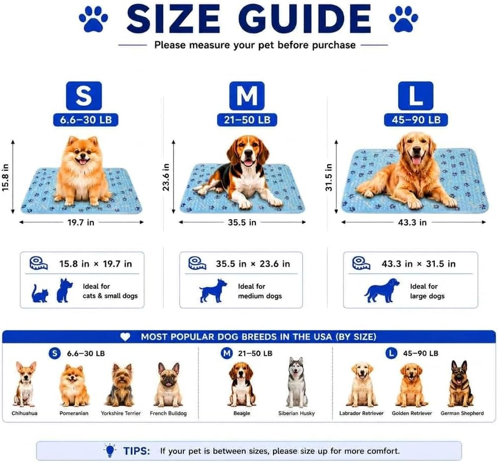 Dogs Cooling Mat,Self Cooling Dog Bed, Patented Non-Toxic Gel Cooling Pad for Pets, Durable Waterproof Dog Cooling Mat for Small, Medium, Large Dogs and Cats, Indoor Outdoor Summer Use(Small)
