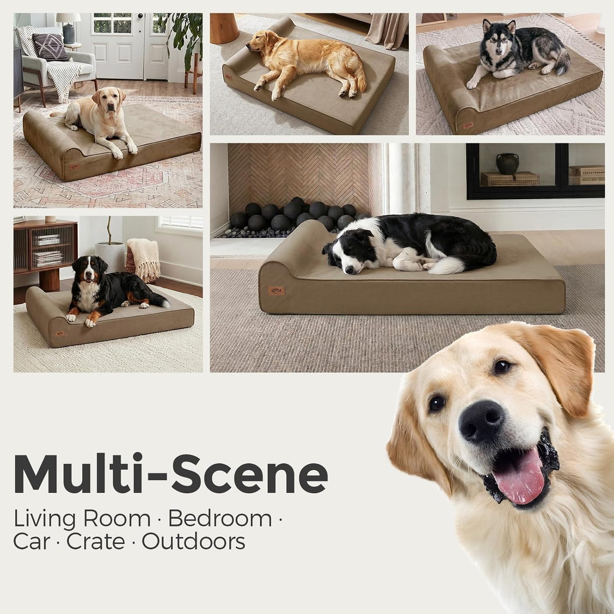 Sytopia XXL 35D Memory Foam Dog Bed for Extra Large Dogs – 7" Thick Orthopedic Pet Couch for Seniors and Big Breeds up to 150 Pounds, with Waterproof Liner & Washable Cover, 50"X 34"X 7", Brown