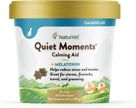 Naturvet Quiet Moments Calming Aid for Cats plus Melatonin – 60 Soft Chews