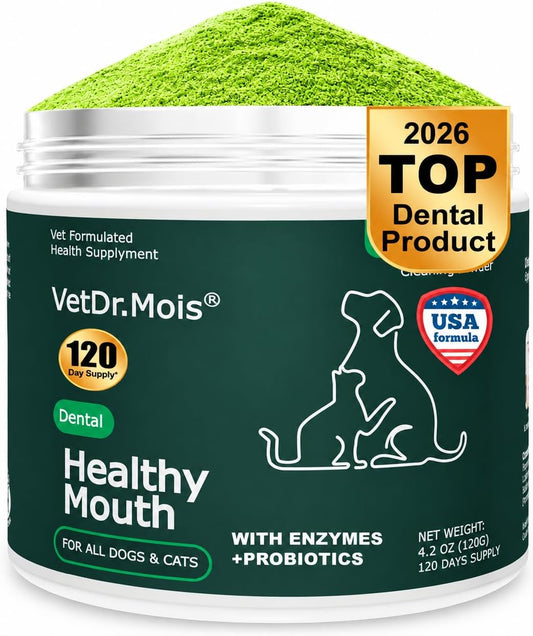 Dog Teeth Cleaning Powder, Dog Dental Powder and Cats Breath Freshener, Plaque off Pet Tooth Cleaning Lab Co, Bad Breath & Tartar Remover for Dogs, Dog Teeth Cleaning with Enzymes 120 Day Supply, 120G