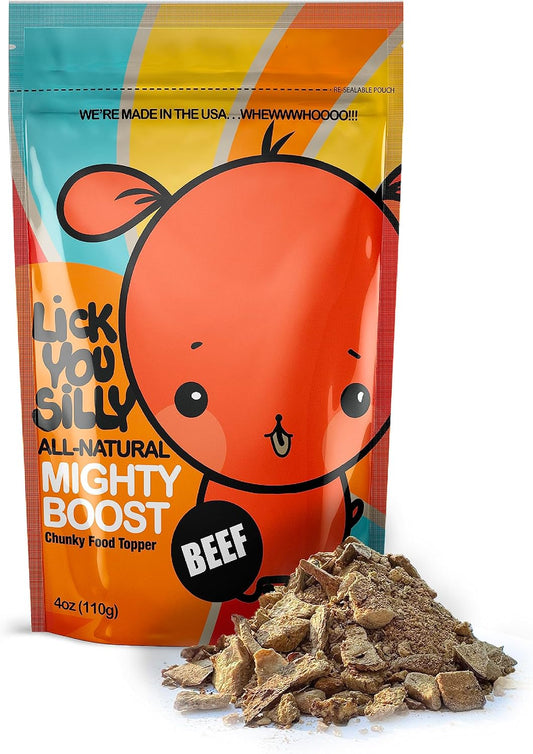 Lick You Silly Freeze-Dried Beef Mighty Boost Dog Food Topper | High-Protein Meal Enhancer for Dogs | Grain-Free, All-Natural Pet Food Additive | Made in the USA