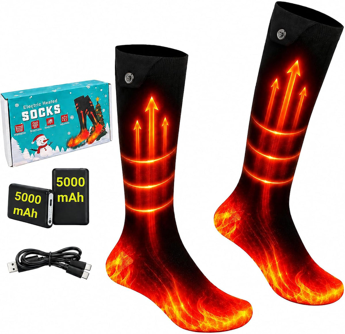 Heated Socks for Men Women Rechargeable, 4 Heat Settings