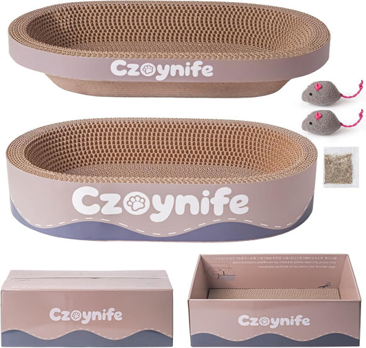 3PCS Cat Scratcher Cardboard, Oval Cat Scratch Pad Bowl Nest for Indoor Cats, round Cat Scratching Board Corrugated Lounge Cat Bed, Furniture Protector for Couch (Coffee, 15.7 * 10 In)