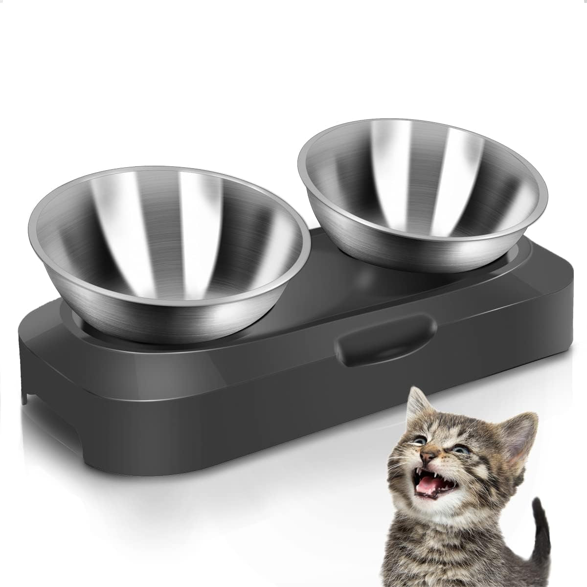 AYADA Raised Cat Food Bowl Stainless Steel 15 Degree Tilt (Double)