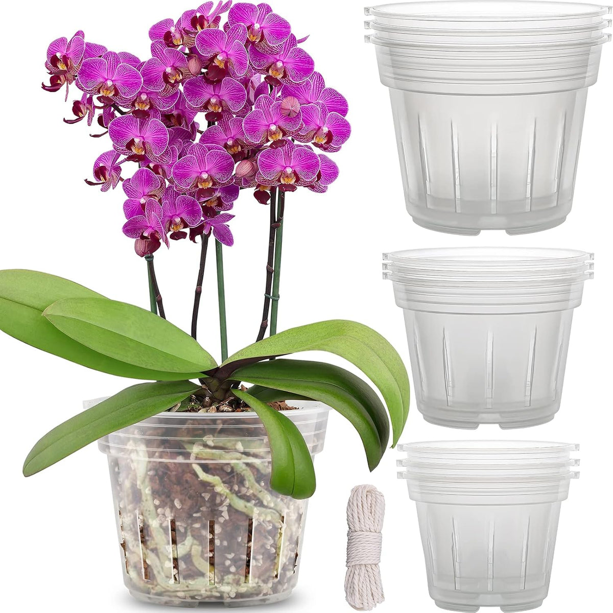 REMIAWY Orchid Pot, 9 Pack Orchid Pots with Holes, 3 Each of 4.8, 5.7 and 6.4 Inch Clear Flower Planter for Repotting, Plastic Slotted Nursery Planters Indoor Outdoor