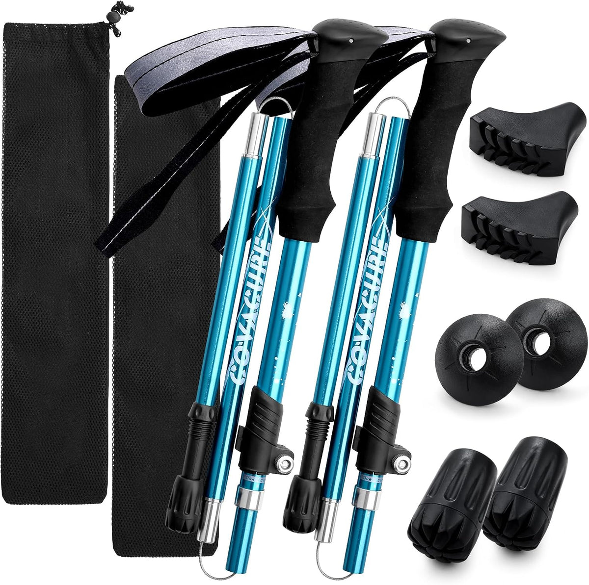 Covacure Hiking Poles, 7075 Aluminum Tri-Fold, Adjustable Height, 2PCS