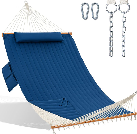 GAFETE 12FT 2 Person Handwoven Rope Hammock for outside with Removable Pad