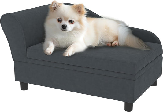 Pawhut Luxury Fancy Dog Couch with Hidden Storage, Small Dog Sofa Bed with 2" Soft Foam, Modern Pet Furniture for Puppies & Little Breeds, Dark Gray