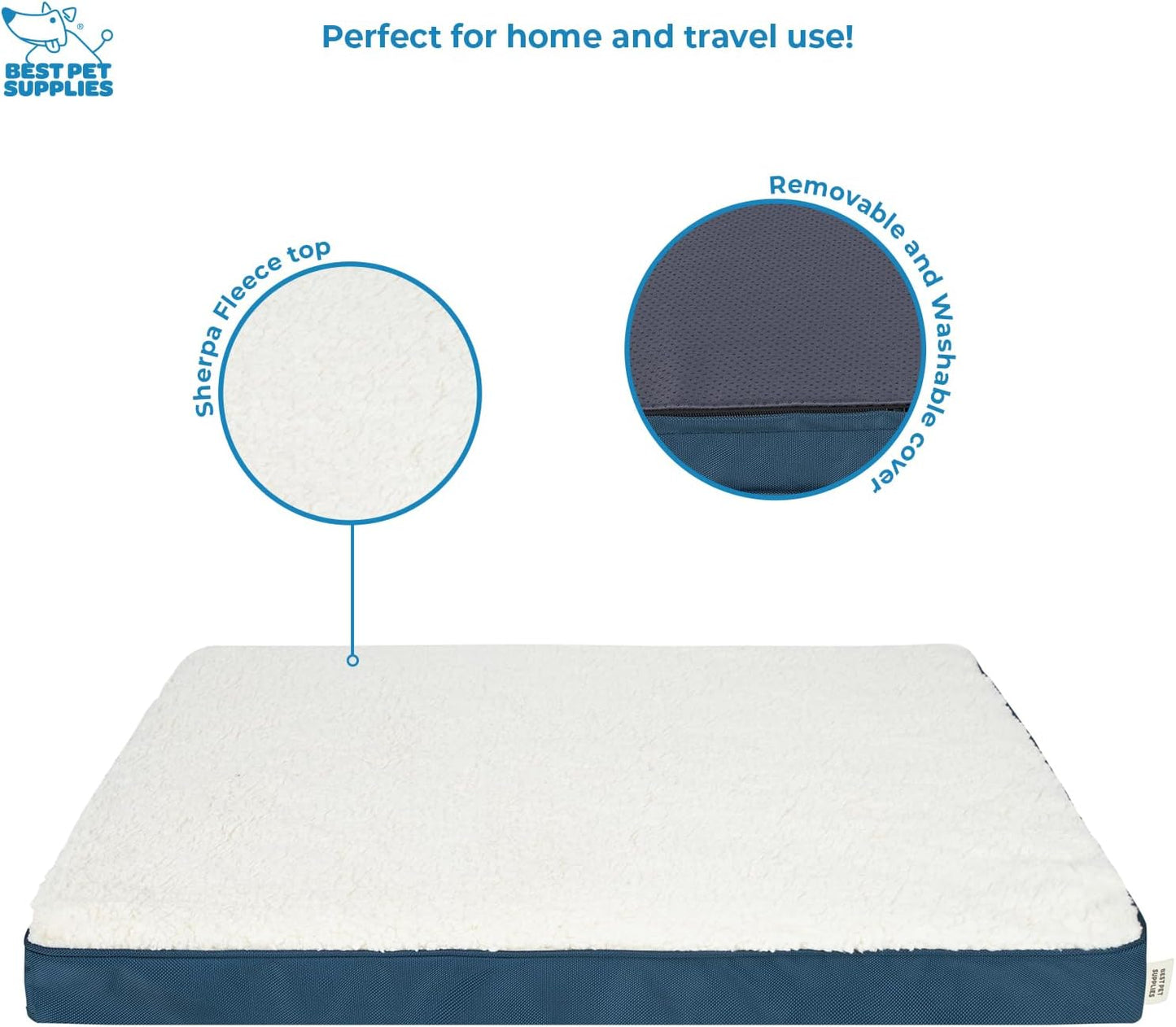 Orthopedic Dog Bed with Memory Foam, Washable Dog Crate Mat for Small, Medium & Large Dogs, Thick Mattress for Crates, Kennels or Floor, Waterproof Pet Bed - Blue, 24 X 16 X 3