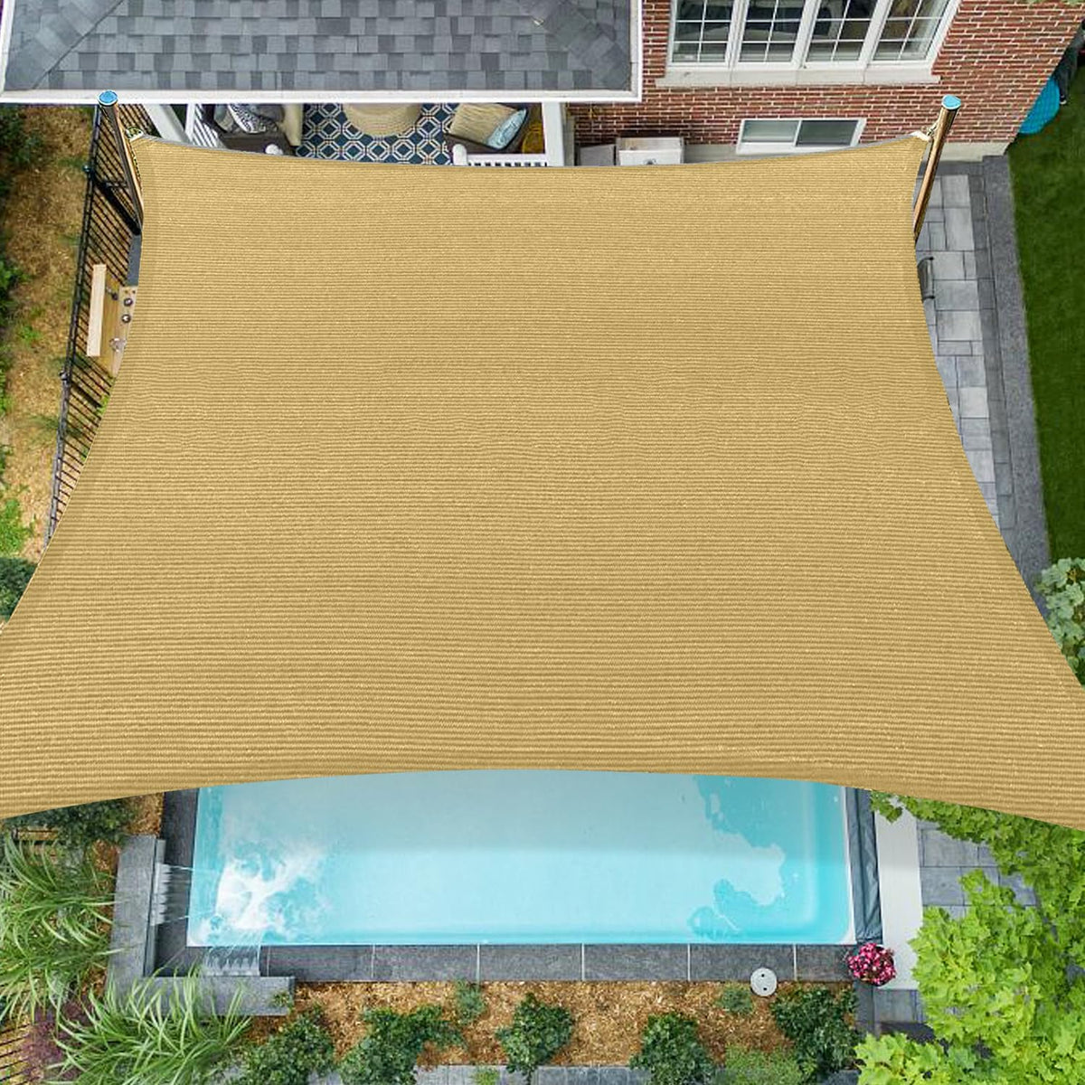 8'X8' Sun Shade Sail Rectangle Outdoor UV Block Square Canopy Sunshade Cover for Backyard Porch Pergola Deck Garden Patio, Sand