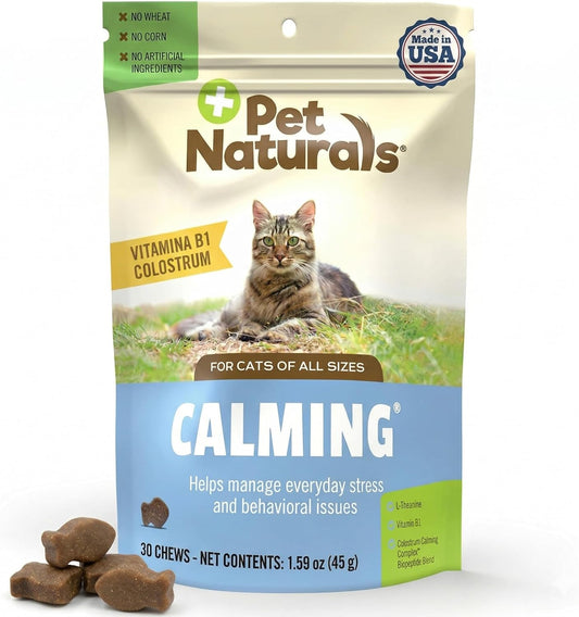 Pet Naturals Calming Chews for Cats, Anxiety Relief with Gentle Ingredients for Thunder, Fireworks, Travel, Grooming, Calming Pet Treats, Chicken Flavor, 30 Count