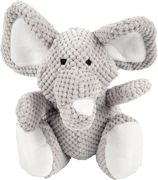 Godog Checkers Elephant Tough Plush Toy with Chew Guard Technology, Durable Checkered Fabric & Squeaker for Active Play, Gray, Large