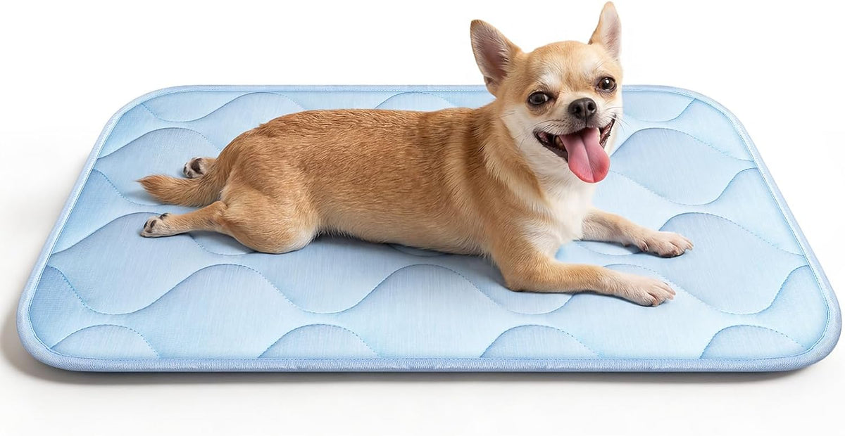 Cooling Mat for Dogs and Cats 24" X 18", Premium Pet Cooling Bed Indoor Outdoor W Ice Silk, Summer Cool Pad for Puppy Kitty, Non-Slip Washable Pet Blanket for Crate Kennel (Cryo Ice Blue)