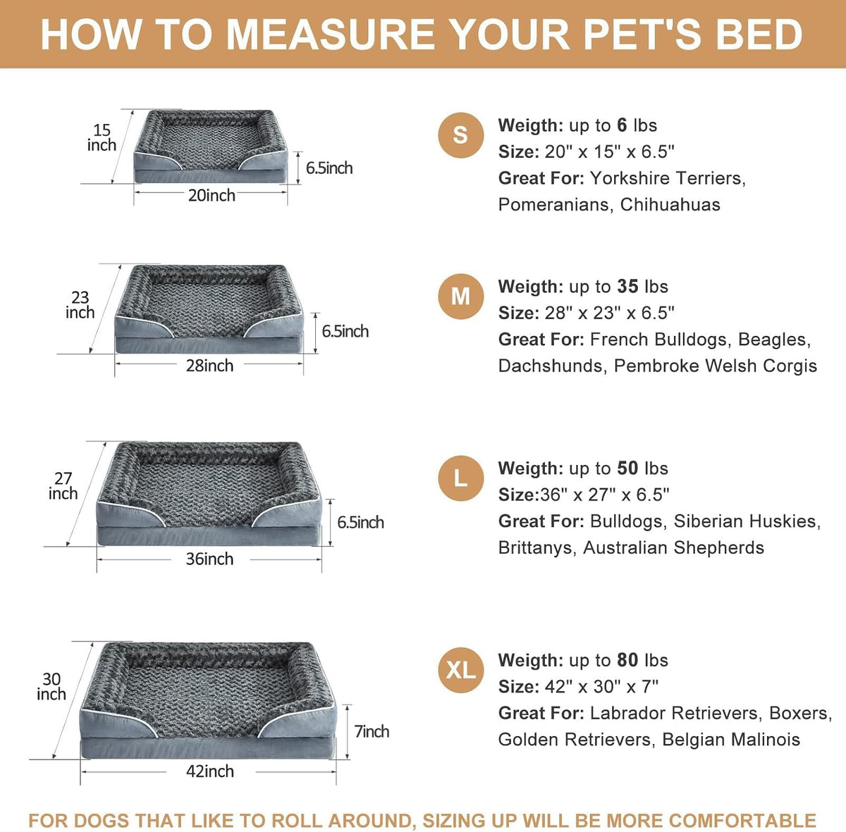 WNPETHOME Orthopedic Washable Dog Bed Large for Senior Dog Cozy Sleep