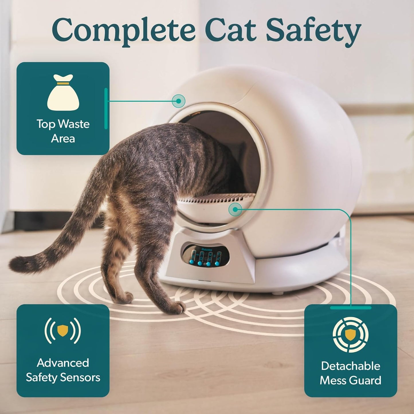 Petcove Automatic Self Cleaning Litter Box for Multiple Cats - Purrtek with Smart App Control (5Ghz Wi-Fi), Triple Odor Control, Quiet Operation & Advanced Safety Sensors