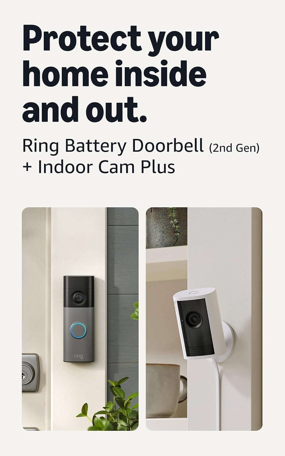Ring Battery Doorbell (Newest Model), Speckled Gray with Indoor Cam Plus, White