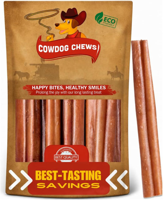 Cowdog Chews Beef Bully Stick: Odor-Free, Fully Digestible Beef Collagen Chews (5-7", 10 Count) - Natural, Grain-Free, Long-Lasting Collagen Bully Stick Substitute for All Dog Breeds