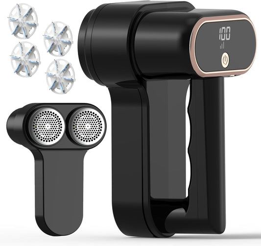 Dual Motors Rechargeable Fabric Shaver,3-Speed Lint Remover for Clothes Sweat & Furniture Couch,Eliminates Fuzz & Pilling,Electric Lint Shaver with LED Display & Type-C Fast Charging Port - Black