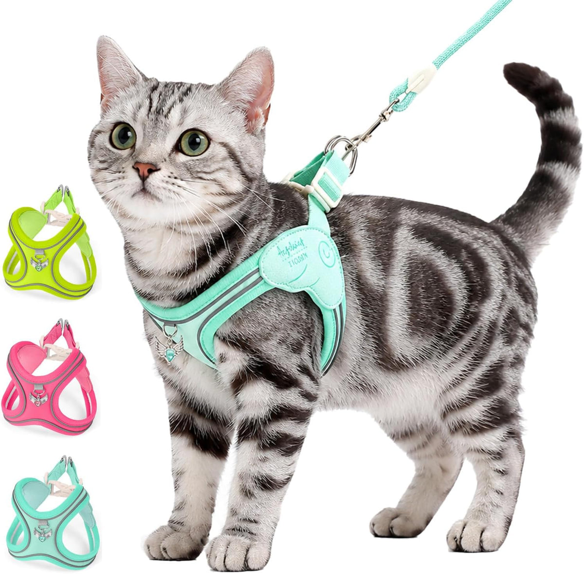 Blue Cat Harness and Leash Set, Reflective Fast-Fit No Pull Puppy Vest for Boy Girl Kittens & Dogs, Escape Proof Breathable Mesh Step-In Daily Walking Halter for Scottish Fold (Medium Size)