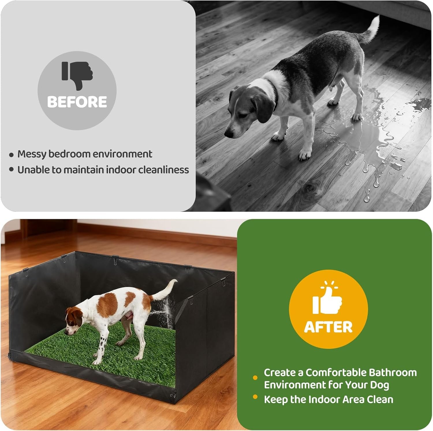 High Walls Dog Pee Pad Holder with Artificial Grass Foldable Indoor Dog Potty Tray 15.7 * 23.6 * 35.4 Inch Dogs Litter Box with Waterproof Liner for Puppies Small and Medium Dogs