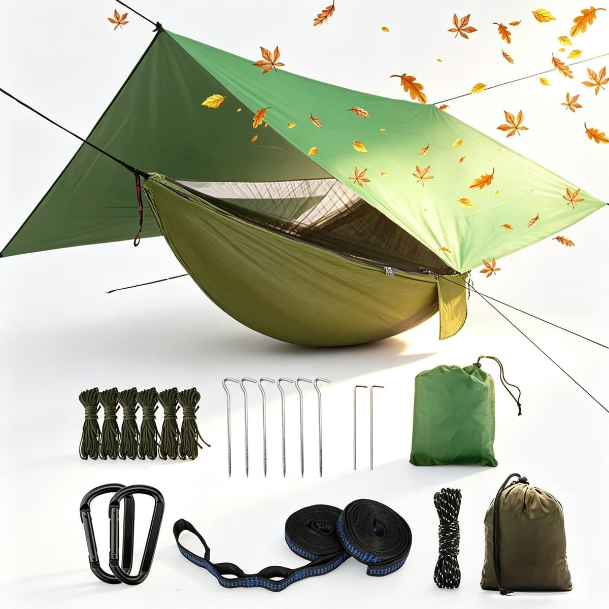 Oversized Rain Tarpaulin,Camping Hammock with Mosquito Net Rain Fly Heavy Duty Tree Strap,Single Double Hammock Tent Waterproof Rainfly Set,Camping Backpacking Backyard Patio Hiking Travel Outdoor
