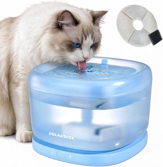 Cat Water Fountain Wireless & Cordless: 2.5L Ceramic Tray Pet Fountain Ultra-Quiet under 20Db Battery Operated | Automatic Cat Fountain for Indoor Cats - Easy to Clean