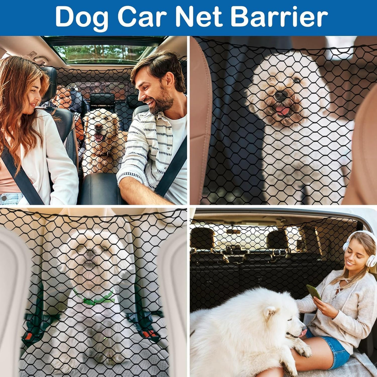 Dog Car Barrier Vehicle Pet Barrier Backseat Mesh Dog Car Divider Net with Adjusting Rope and Hook Suitable for SUV Pickup and Small Car (47In X 27In)